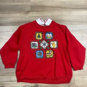VTG 90s YS America Christmas Winter Collared Sweatshirt Size L Grandmacore crew